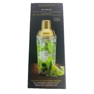 BLKSMITH 14 oz Glass 6-Recipe Cocktail Shaker with Measurements & Ingredients